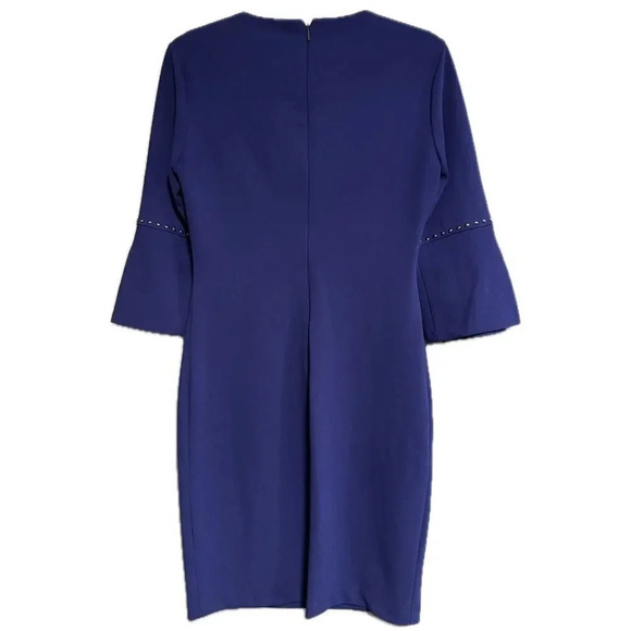 DKNY Blue Purple Knee Length Dress with Pleated Sleeves and Stud Detail - Picture 2 of 7